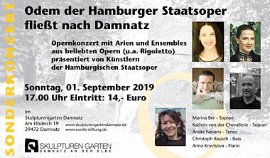 Odem der Hamburger Staatsoper fließt nach Damnatz – Einladung zum Opernabend am 01.09.2019 Odem der Hamburger Staatsoper fließt nach Damnatz – Einladung zum Opernabend am 01.09.2019